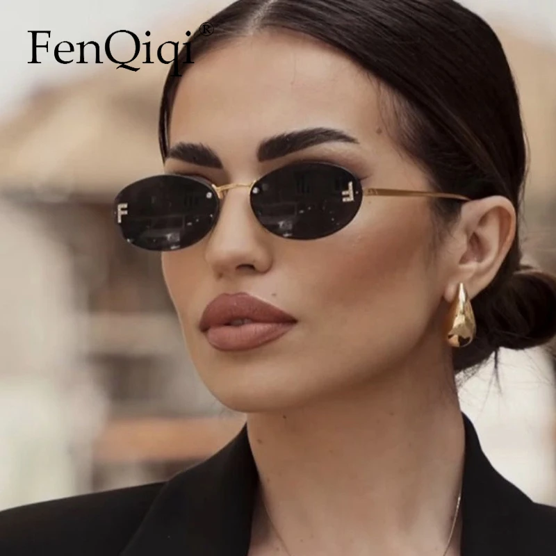 Retro Rimless Oval Cat Eye Sunglasses—Punk UV400 Shade